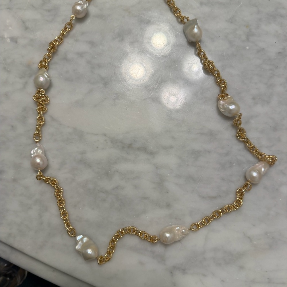 Gold and Pearl Chain Necklace